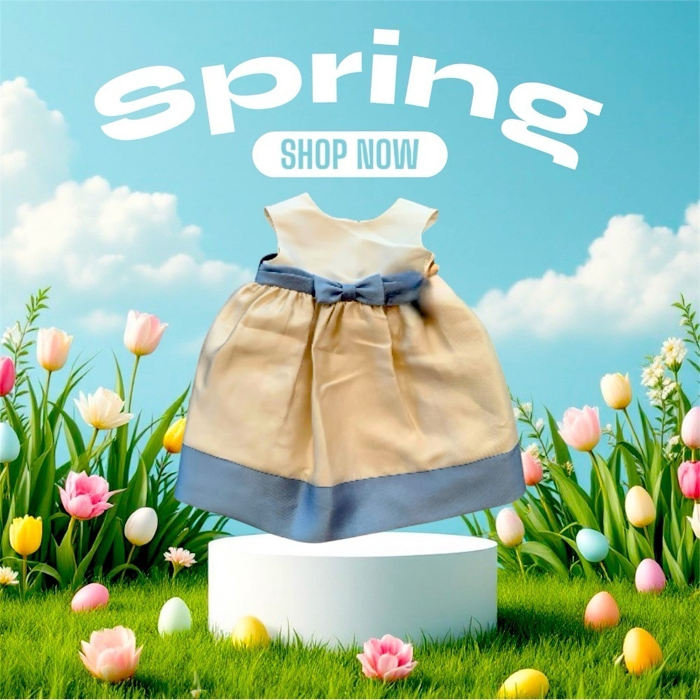 Laura Ashley- Sweet Blue and Cream Girls Dress w/ Bow, comes w/ bloomers. 24mos